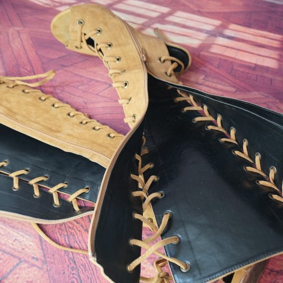 SHOE REPUBLIC NOAH Laceup Knee boot Tan Sz8 - Picture 13 of 14